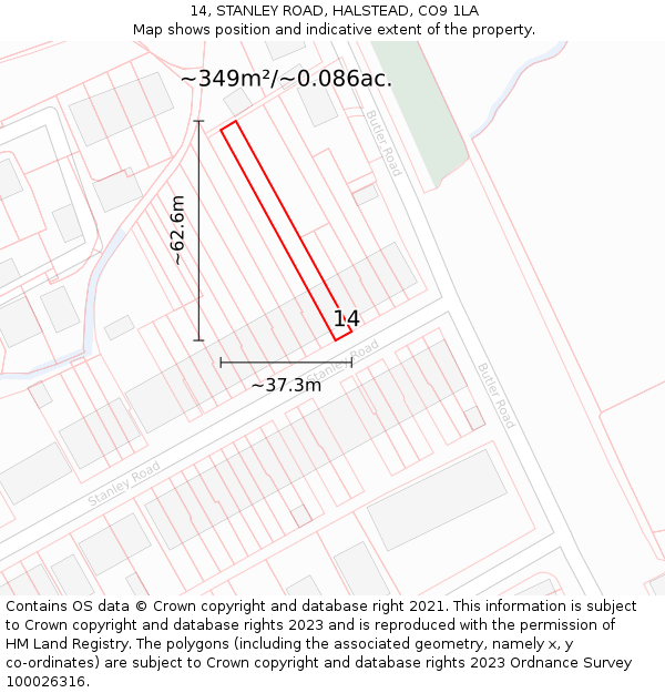 14, STANLEY ROAD, HALSTEAD, CO9 1LA: Plot and title map