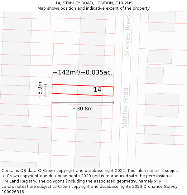 14, STANLEY ROAD, LONDON, E18 2NS: Plot and title map