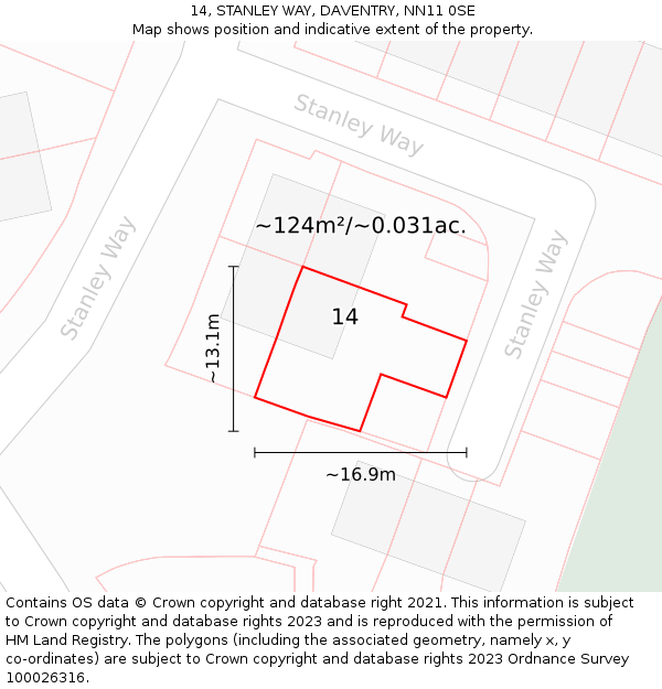 14, STANLEY WAY, DAVENTRY, NN11 0SE: Plot and title map