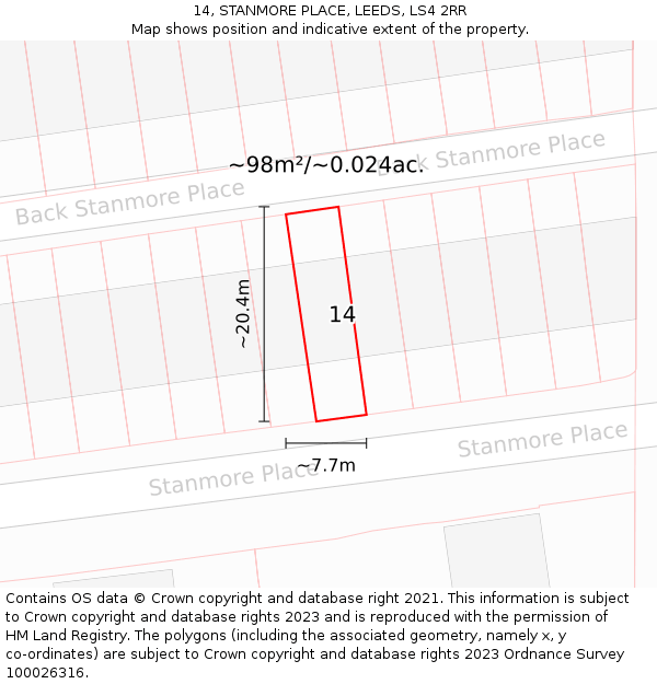 14, STANMORE PLACE, LEEDS, LS4 2RR: Plot and title map
