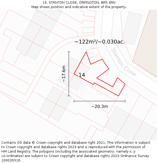 14, STANTON CLOSE, ORPINGTON, BR5 4RN: Plot and title map
