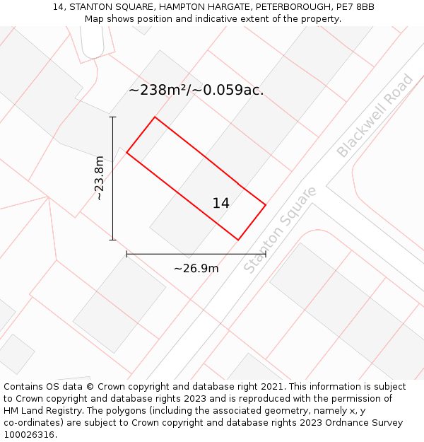 14, STANTON SQUARE, HAMPTON HARGATE, PETERBOROUGH, PE7 8BB: Plot and title map
