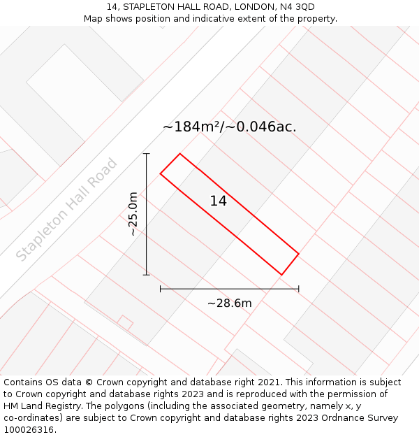 14, STAPLETON HALL ROAD, LONDON, N4 3QD: Plot and title map