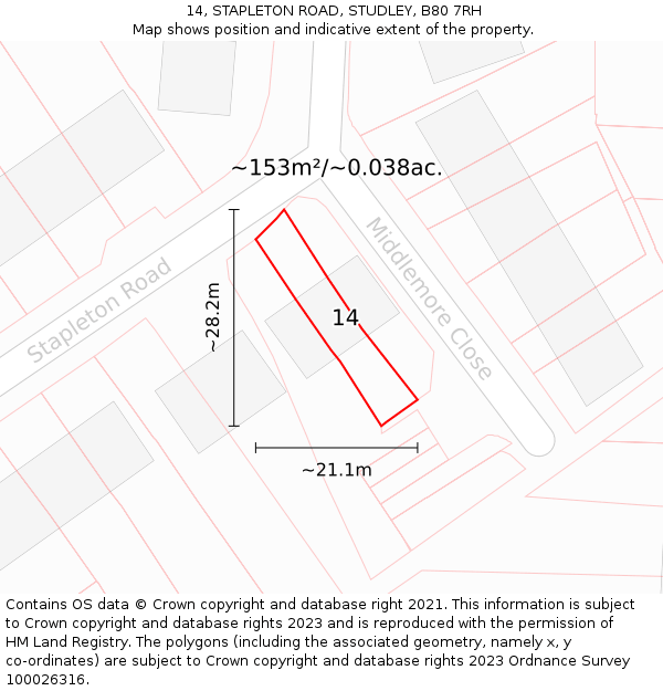 14, STAPLETON ROAD, STUDLEY, B80 7RH: Plot and title map