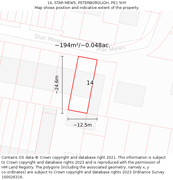14, STAR MEWS, PETERBOROUGH, PE1 5HY: Plot and title map