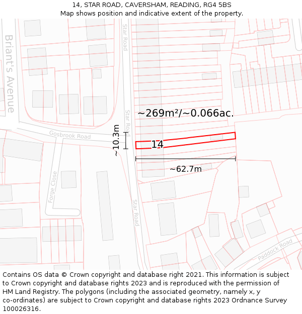 14, STAR ROAD, CAVERSHAM, READING, RG4 5BS: Plot and title map