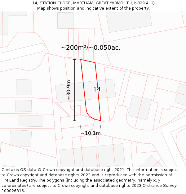 14, STATION CLOSE, MARTHAM, GREAT YARMOUTH, NR29 4UQ: Plot and title map