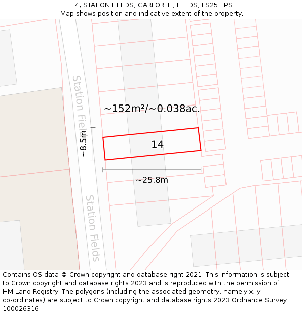 14, STATION FIELDS, GARFORTH, LEEDS, LS25 1PS: Plot and title map
