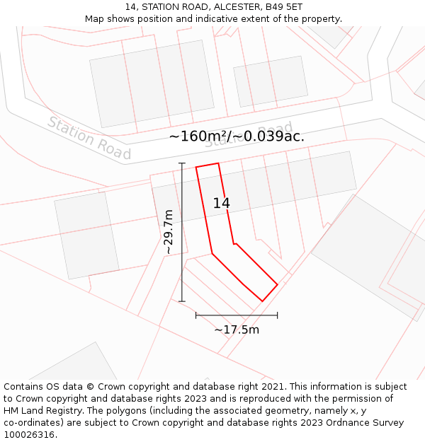 14, STATION ROAD, ALCESTER, B49 5ET: Plot and title map