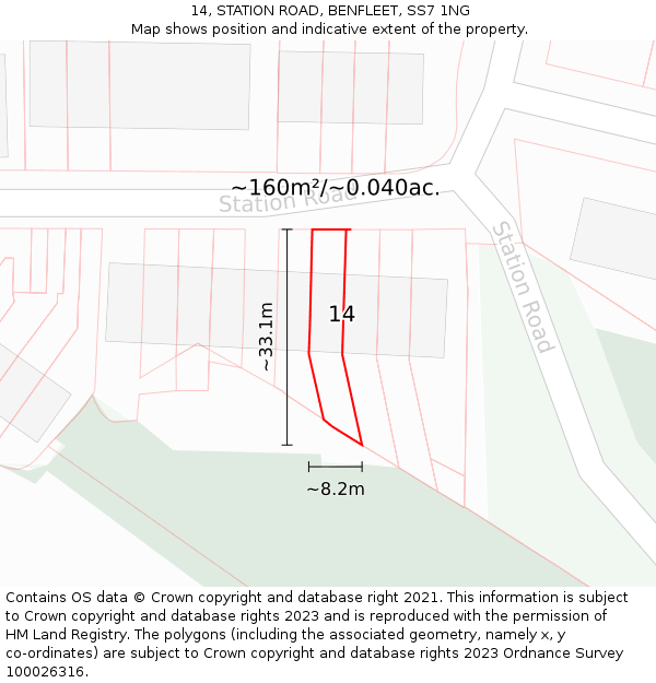 14, STATION ROAD, BENFLEET, SS7 1NG: Plot and title map