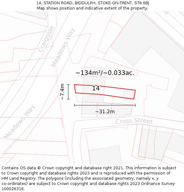 14, STATION ROAD, BIDDULPH, STOKE-ON-TRENT, ST8 6BJ: Plot and title map