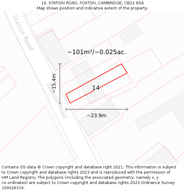 14, STATION ROAD, FOXTON, CAMBRIDGE, CB22 6SA: Plot and title map