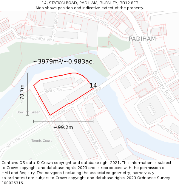 14, STATION ROAD, PADIHAM, BURNLEY, BB12 8EB: Plot and title map