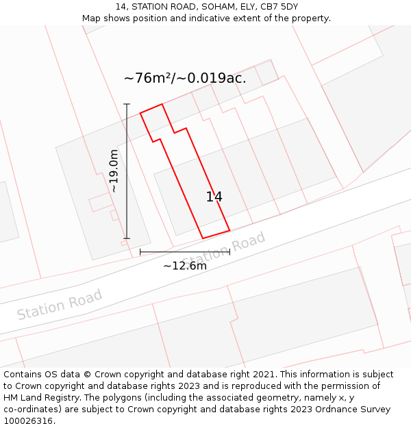 14, STATION ROAD, SOHAM, ELY, CB7 5DY: Plot and title map