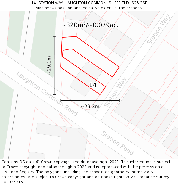 14, STATION WAY, LAUGHTON COMMON, SHEFFIELD, S25 3SB: Plot and title map