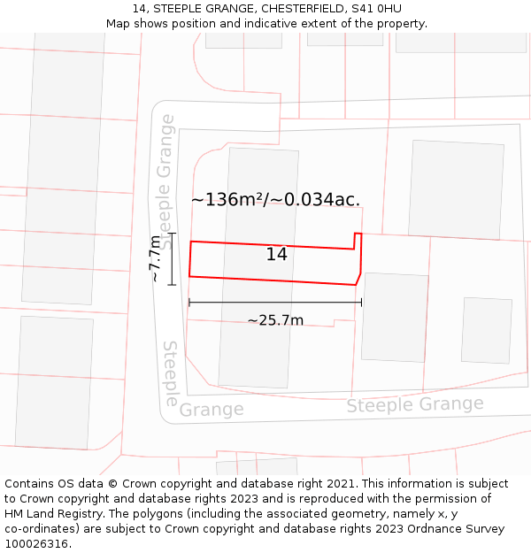 14, STEEPLE GRANGE, CHESTERFIELD, S41 0HU: Plot and title map