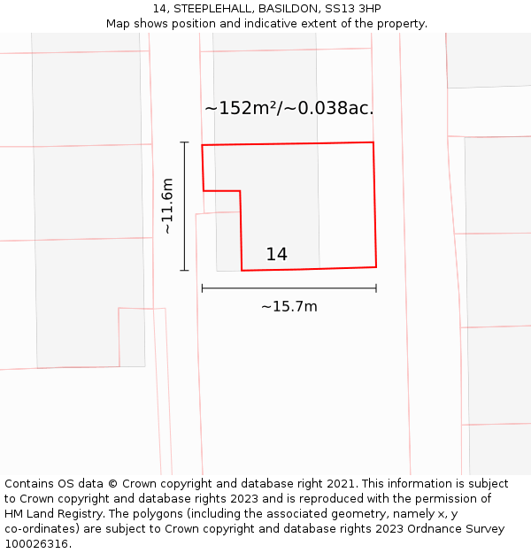 14, STEEPLEHALL, BASILDON, SS13 3HP: Plot and title map