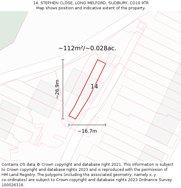14, STEPHEN CLOSE, LONG MELFORD, SUDBURY, CO10 9TR: Plot and title map
