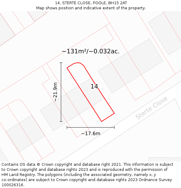 14, STERTE CLOSE, POOLE, BH15 2AT: Plot and title map