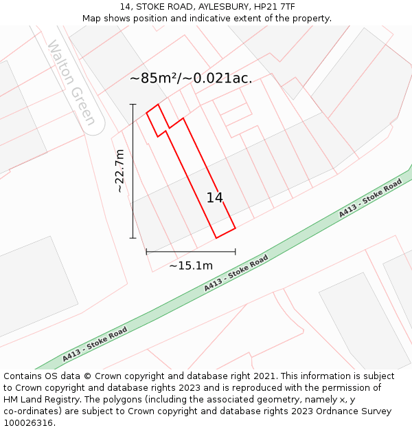 14, STOKE ROAD, AYLESBURY, HP21 7TF: Plot and title map