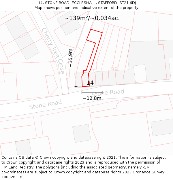 14, STONE ROAD, ECCLESHALL, STAFFORD, ST21 6DJ: Plot and title map