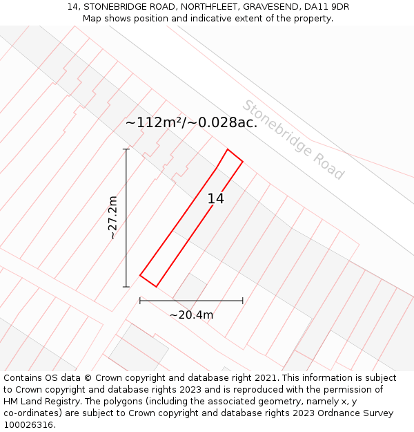 14, STONEBRIDGE ROAD, NORTHFLEET, GRAVESEND, DA11 9DR: Plot and title map