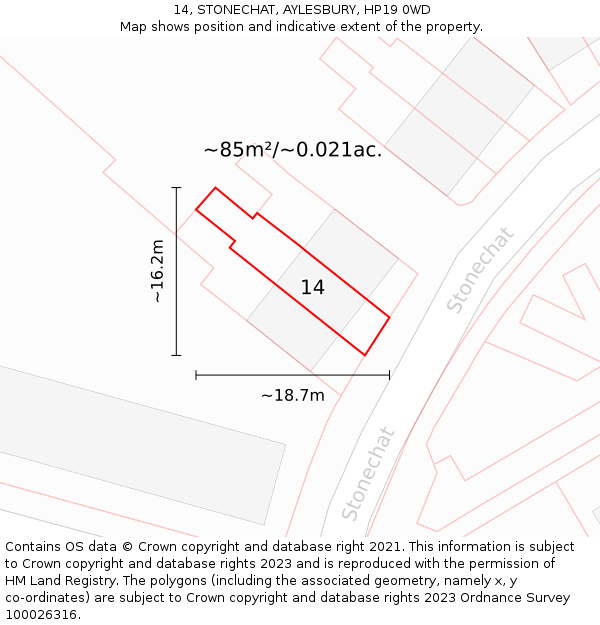 14, STONECHAT, AYLESBURY, HP19 0WD: Plot and title map