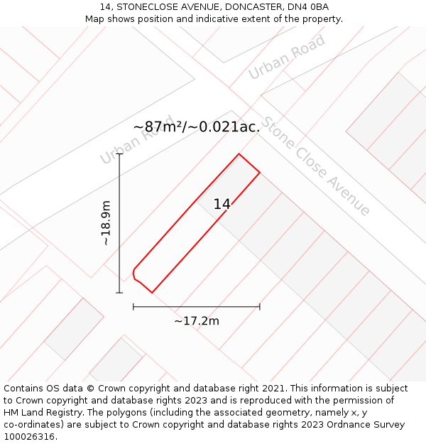 14, STONECLOSE AVENUE, DONCASTER, DN4 0BA: Plot and title map