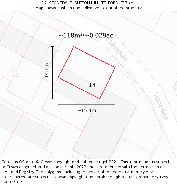 14, STONEDALE, SUTTON HILL, TELFORD, TF7 4AH: Plot and title map