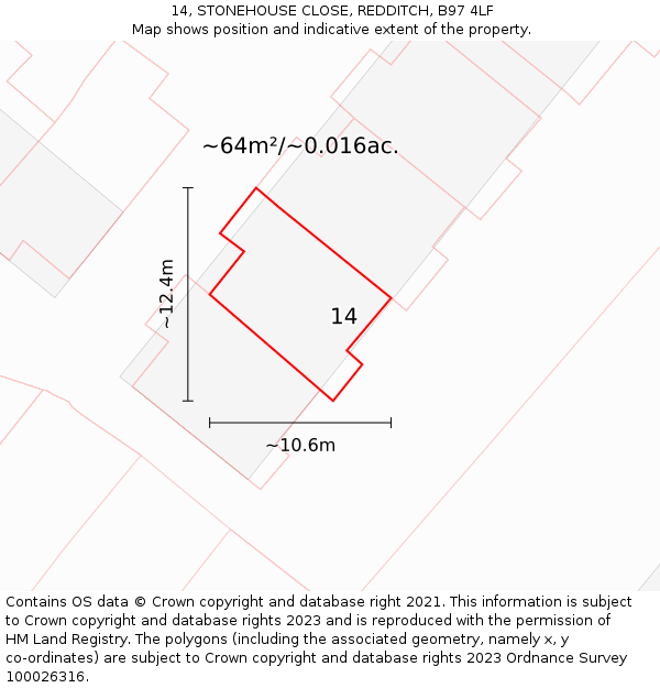 14, STONEHOUSE CLOSE, REDDITCH, B97 4LF: Plot and title map