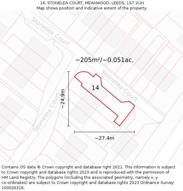 14, STONELEA COURT, MEANWOOD, LEEDS, LS7 2UH: Plot and title map