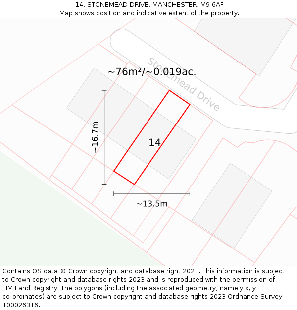 14, STONEMEAD DRIVE, MANCHESTER, M9 6AF: Plot and title map