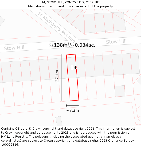 14, STOW HILL, PONTYPRIDD, CF37 1RZ: Plot and title map