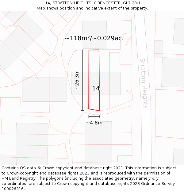 14, STRATTON HEIGHTS, CIRENCESTER, GL7 2RH: Plot and title map