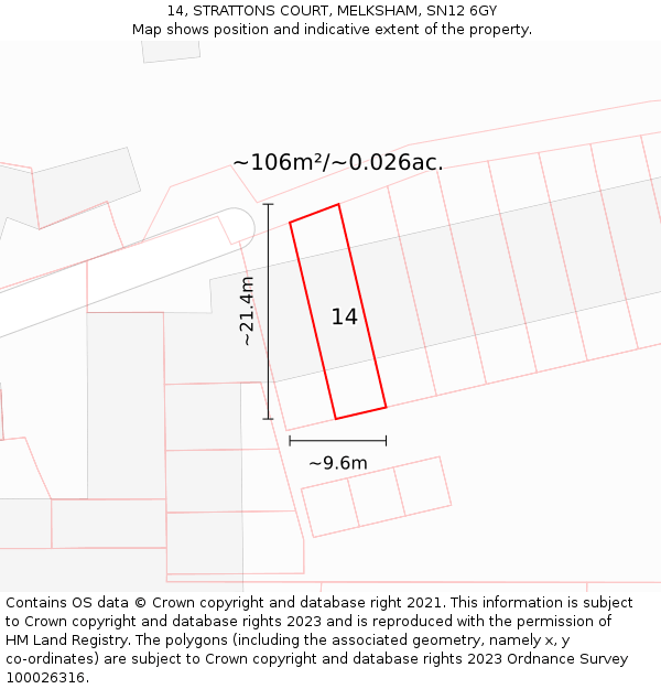 14, STRATTONS COURT, MELKSHAM, SN12 6GY: Plot and title map