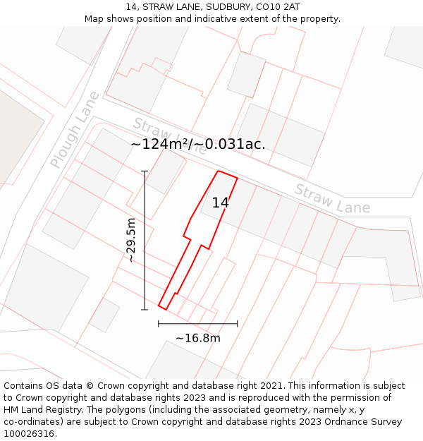 14, STRAW LANE, SUDBURY, CO10 2AT: Plot and title map