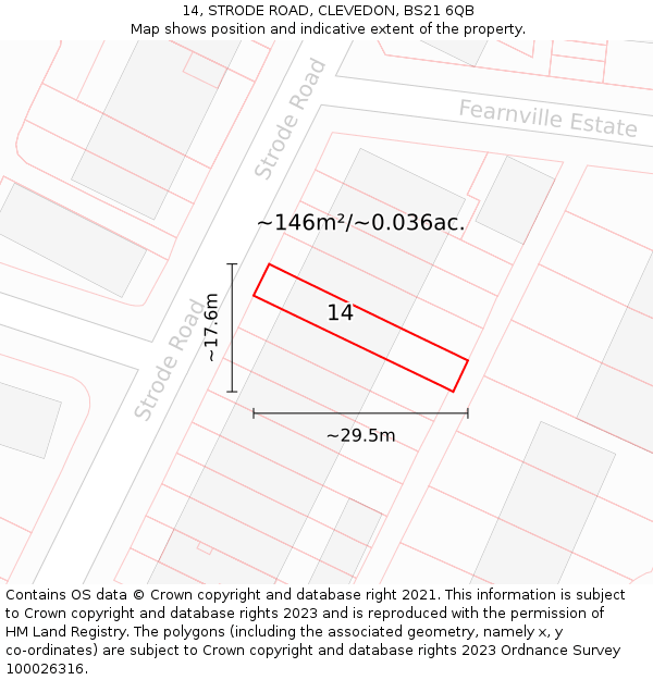 14, STRODE ROAD, CLEVEDON, BS21 6QB: Plot and title map