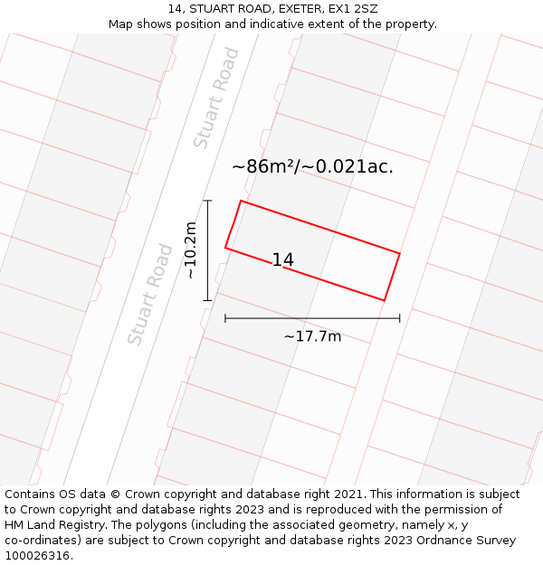 14, STUART ROAD, EXETER, EX1 2SZ: Plot and title map