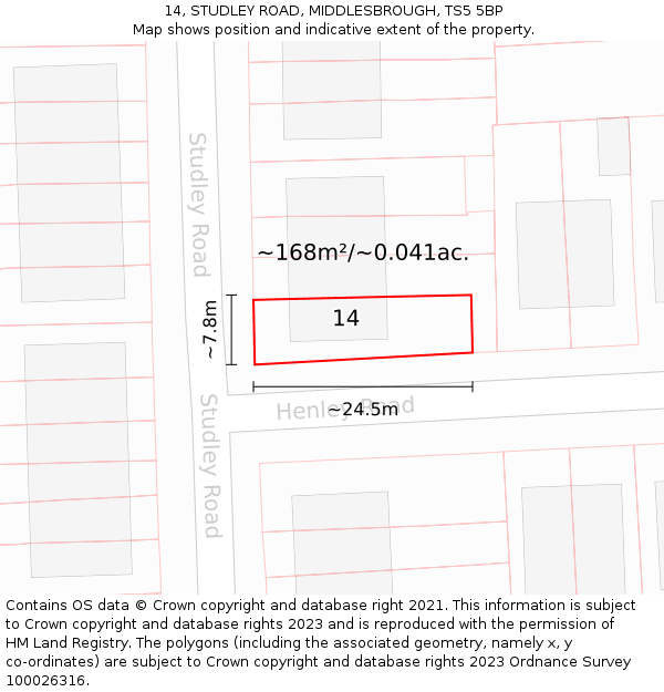 14, STUDLEY ROAD, MIDDLESBROUGH, TS5 5BP: Plot and title map