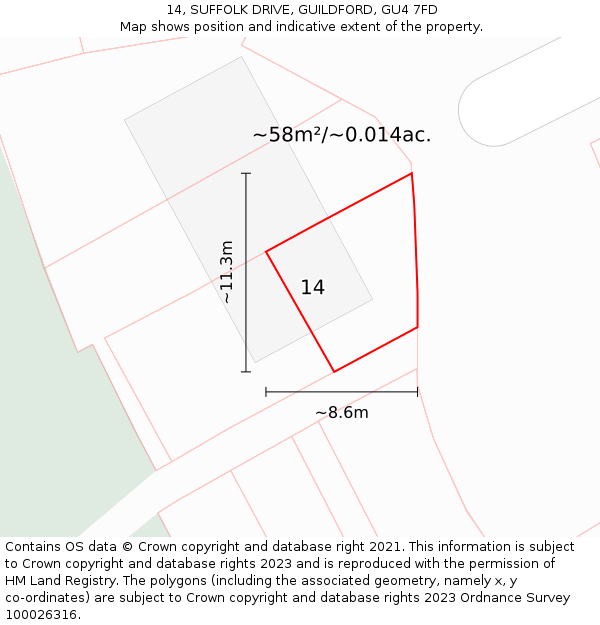14, SUFFOLK DRIVE, GUILDFORD, GU4 7FD: Plot and title map