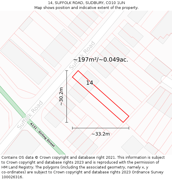 14, SUFFOLK ROAD, SUDBURY, CO10 1UN: Plot and title map