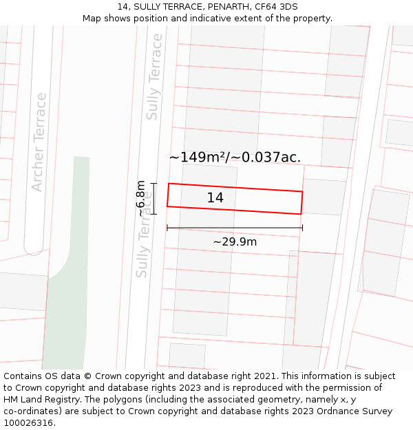 14, SULLY TERRACE, PENARTH, CF64 3DS: Plot and title map