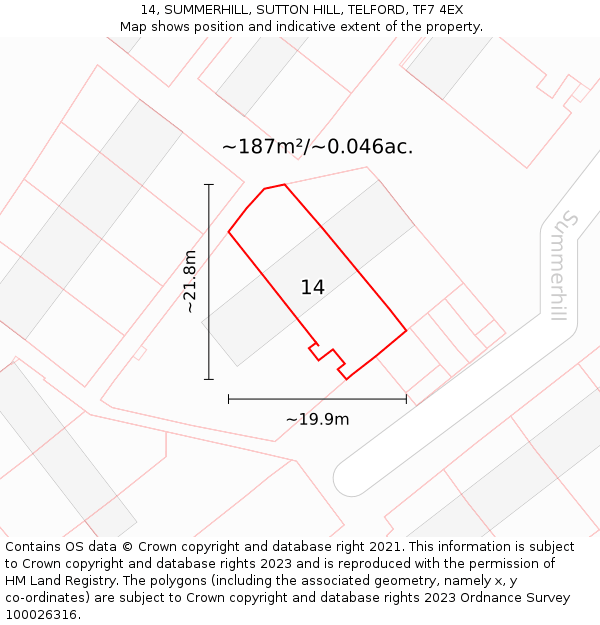 14, SUMMERHILL, SUTTON HILL, TELFORD, TF7 4EX: Plot and title map