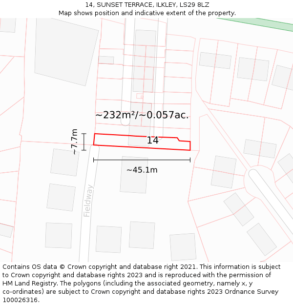 14, SUNSET TERRACE, ILKLEY, LS29 8LZ: Plot and title map