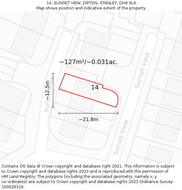 14, SUNSET VIEW, DIPTON, STANLEY, DH9 9LA: Plot and title map