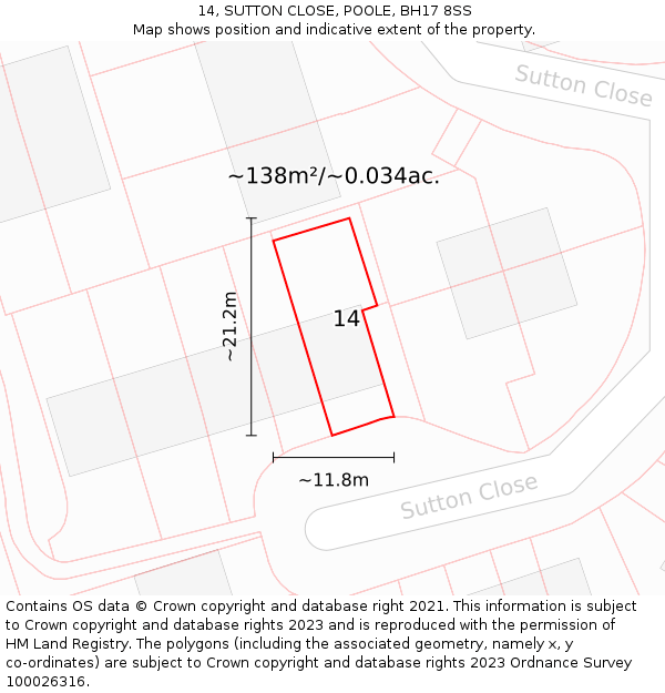 14, SUTTON CLOSE, POOLE, BH17 8SS: Plot and title map