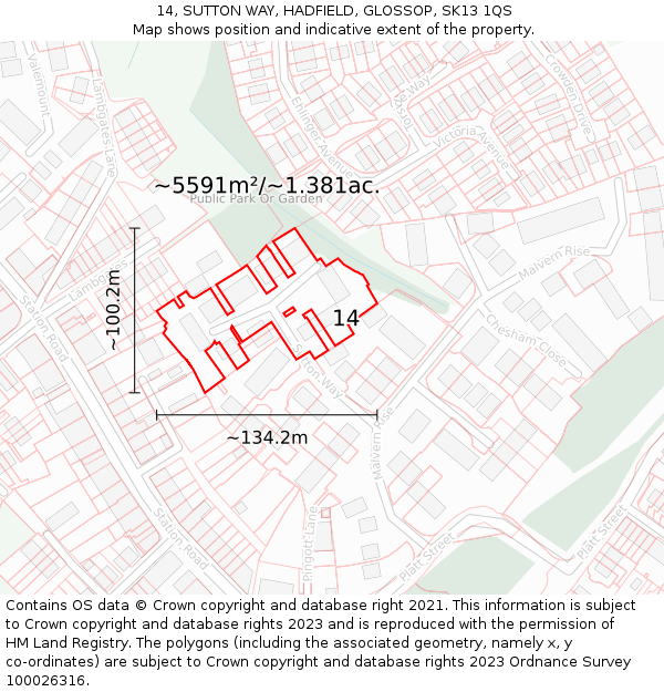 14, SUTTON WAY, HADFIELD, GLOSSOP, SK13 1QS: Plot and title map