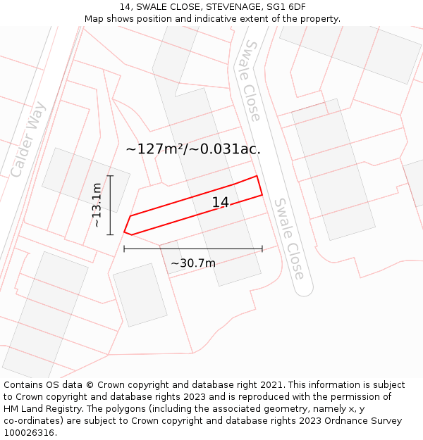 14, SWALE CLOSE, STEVENAGE, SG1 6DF: Plot and title map