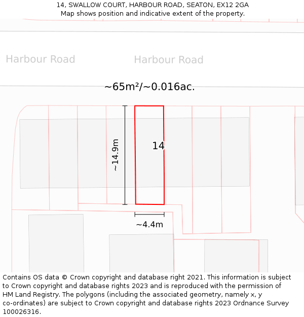 14, SWALLOW COURT, HARBOUR ROAD, SEATON, EX12 2GA: Plot and title map