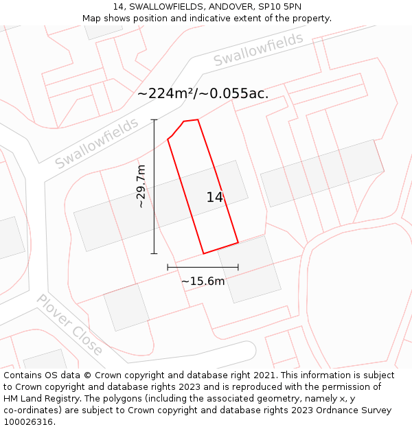 14, SWALLOWFIELDS, ANDOVER, SP10 5PN: Plot and title map